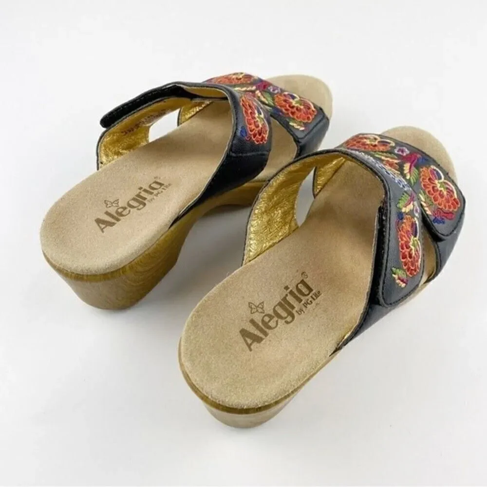 Alegria Linn Floral Embroidered Slip On Leather Sandals Size 38/8-8.5 - Picture 10 of 12